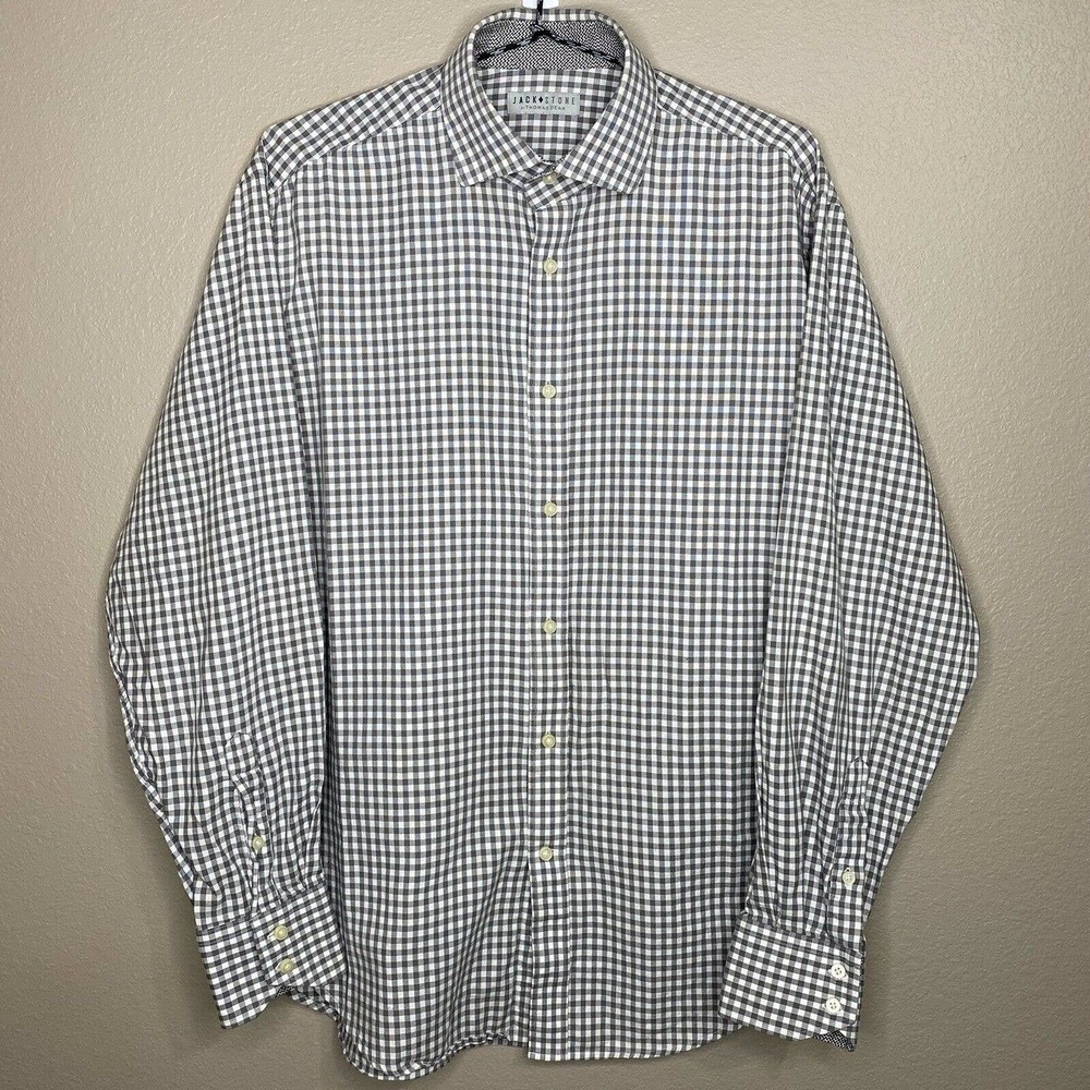 Jack Stone By Thomas Dean Gray & White Plaid Check Long Sleeve Button-up Shirt M